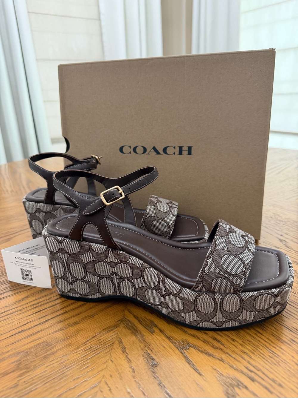 COACH Brown C Signature Platform Sandals - Picture 2 of 9